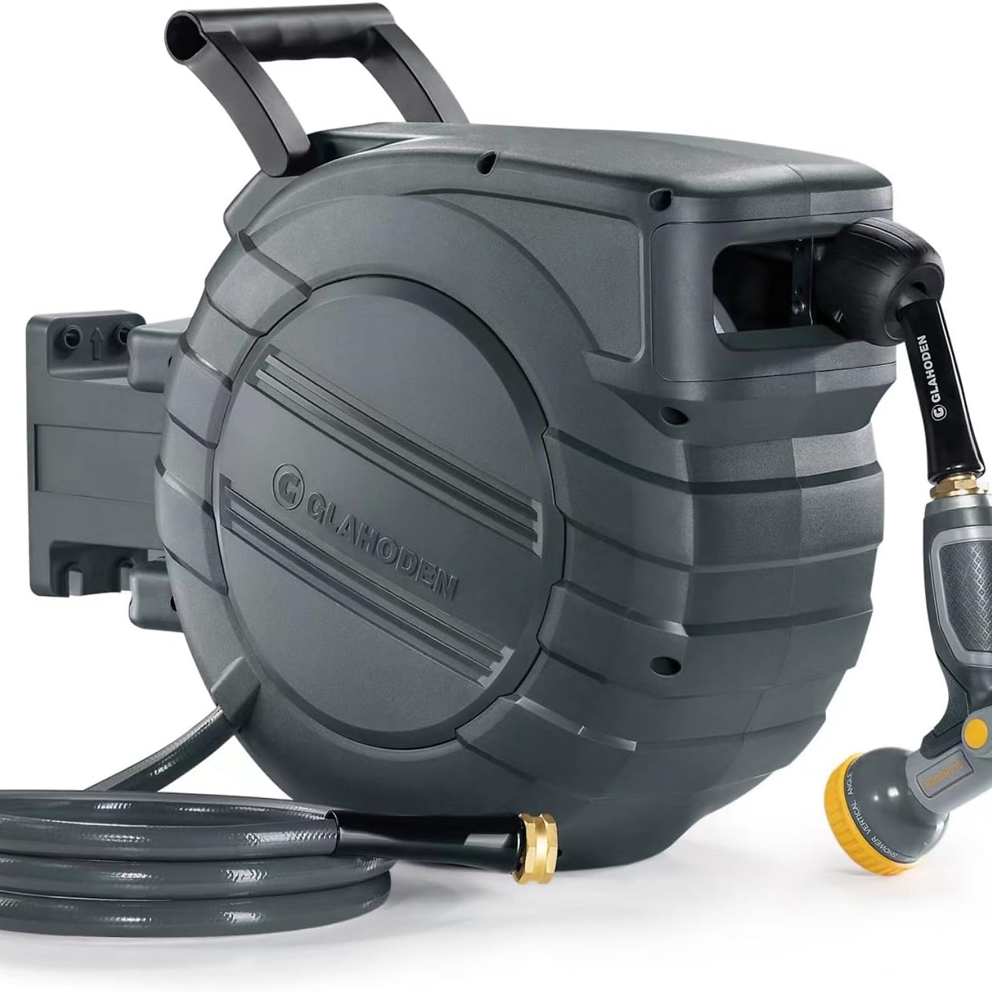 BlackTeck Retractable Wall Mount Garden Hose Reel — 1/2in. x 100ft., Anti-Tangle Hose, 180° Swivel, Model# N2-J30L